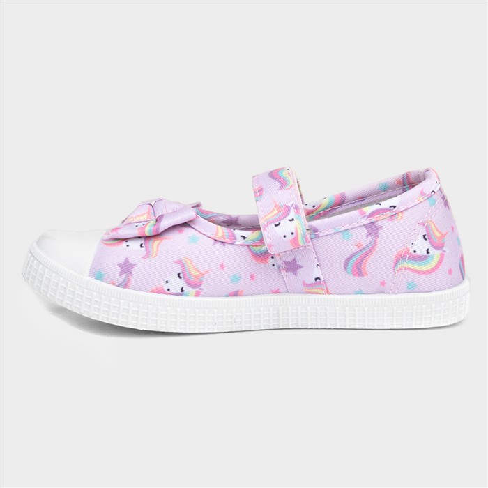 Claudia Girls Lilac Unicorn Bow Canvas