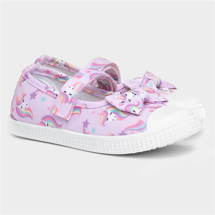 Claudia Girls Lilac Unicorn Bow Canvas