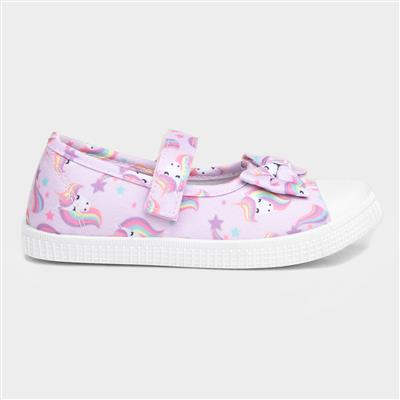 Girls Pink Unicorn Canvas Bar Shoe
