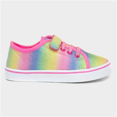 Girls Rainbow Easy Fasten Canvas Shoe