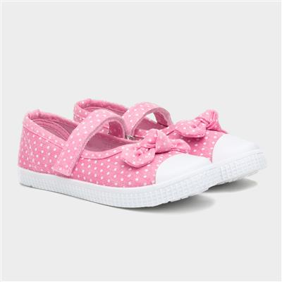 Walkright Girls Pink Polka Dot Easy Fasten Canvas-20671 | Shoe Zone