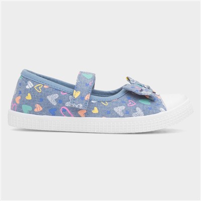 Claudia Girls Blue Heart Bow Canvas