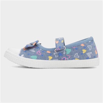 Claudia Girls Blue Heart Bow Canvas