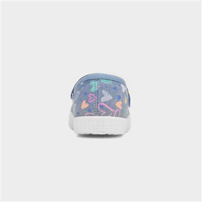 Claudia Girls Blue Heart Bow Canvas