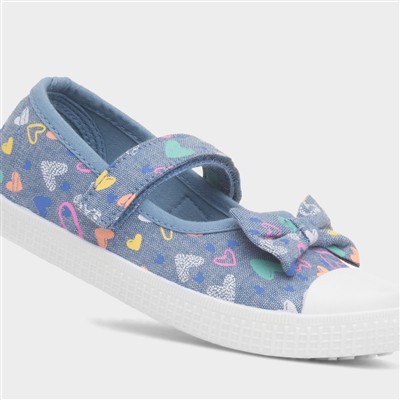Claudia Girls Blue Heart Bow Canvas