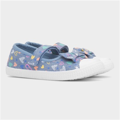Claudia Girls Blue Heart Bow Canvas