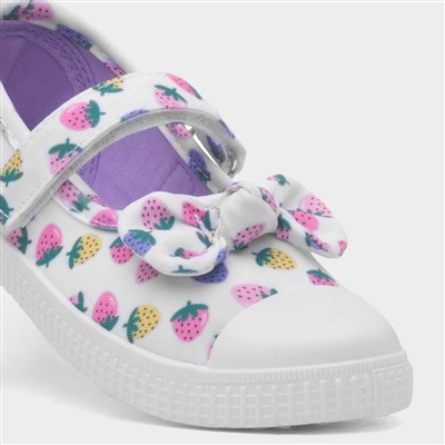 Claudia Girls White Strawberry Canvas