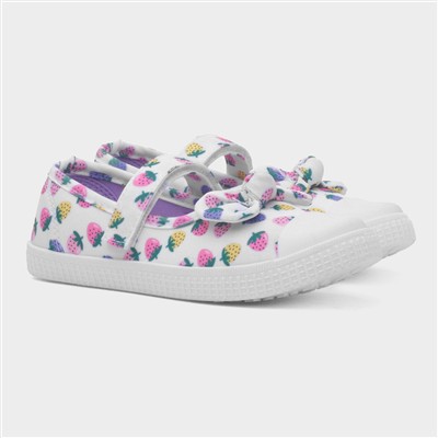 Claudia Girls White Strawberry Canvas