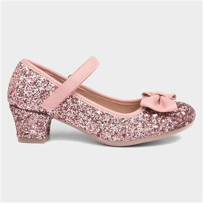 Lacey Kids Pink Glitter Heeled Shoe