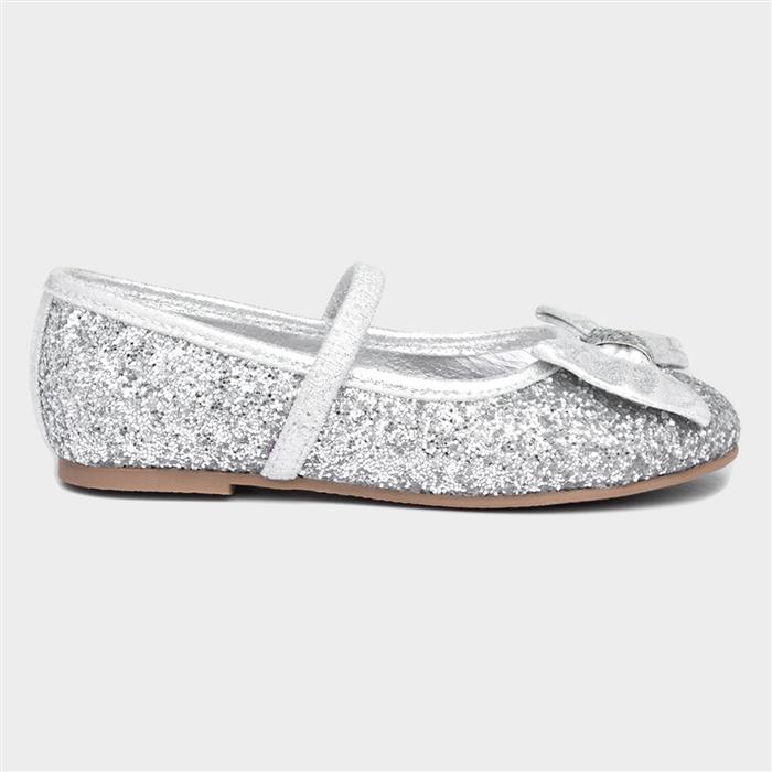 Girls Silver Slip On Ballerina Shoe