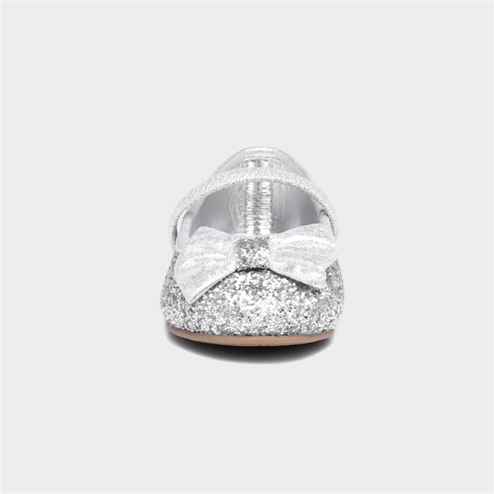 Girls Silver Slip On Ballerina Shoe