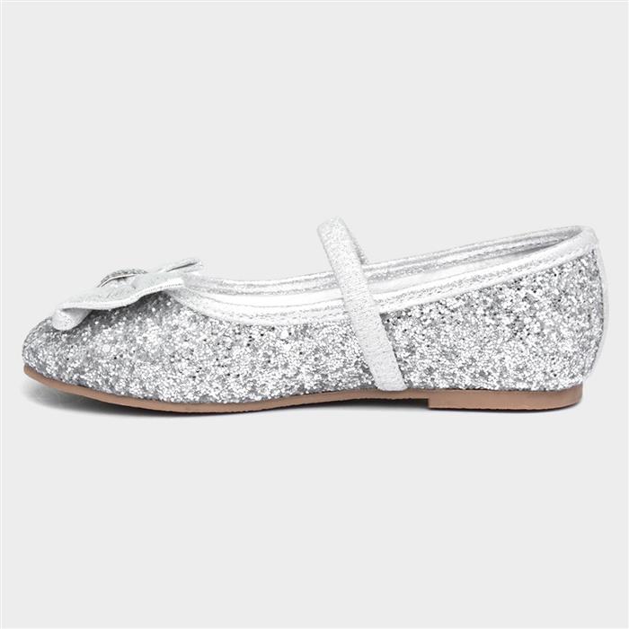 Girls Silver Slip On Ballerina Shoe