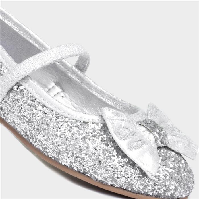 Girls Silver Slip On Ballerina Shoe