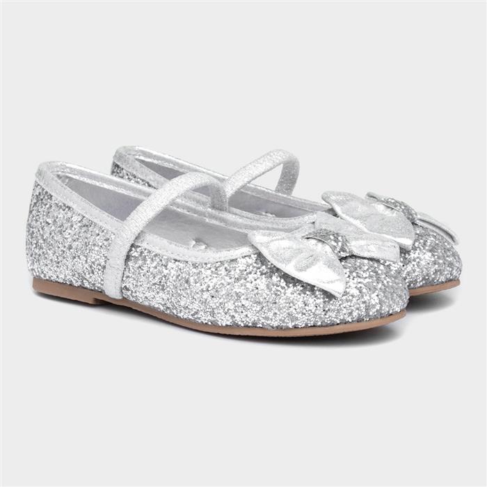 Girls Silver Slip On Ballerina Shoe