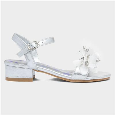 Kids Silver Floral Heeled Sandals