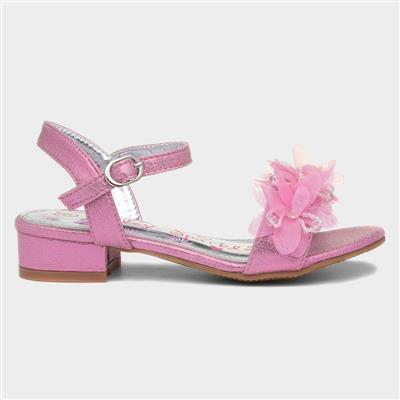 Girls Pink Floral Heeled Sandal