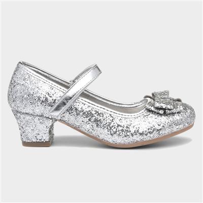 Girls Glitter Silver Heeled Shoe