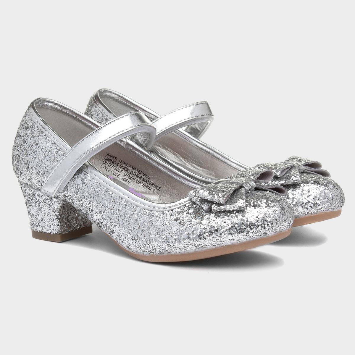 Lilley Sparkle Girls Glitter Silver Heeled Shoe-20837 | Shoe Zone