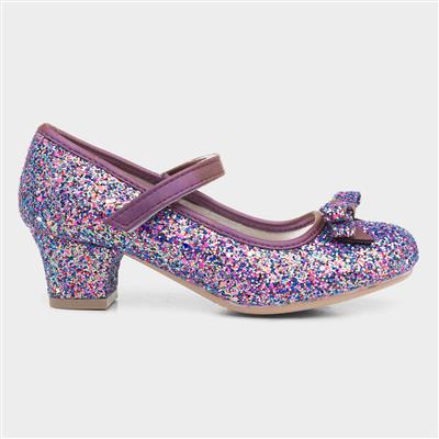 Girls Purple Glittery Heeled Shoe
