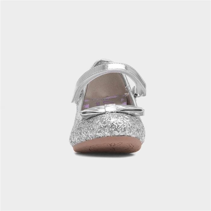 Girls Silver Glitter Heeled Shoe