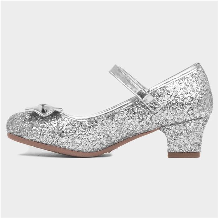 Girls Silver Glitter Heeled Shoe