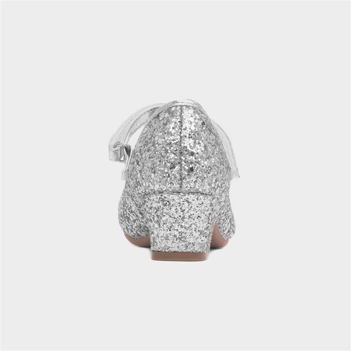 Girls Silver Glitter Heeled Shoe