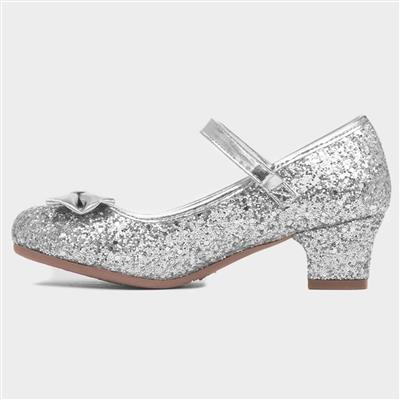 Girls Silver Glitter Heel