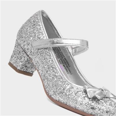 Girls Silver Glitter Heel
