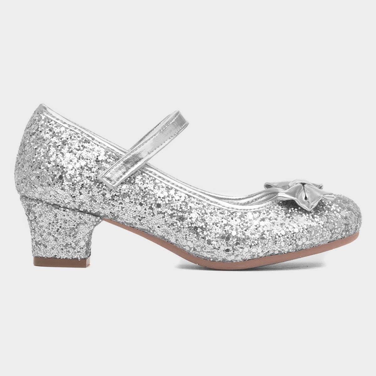 Girls Silver Glitter Heel