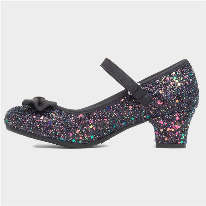 Kids Black Glitter Heel