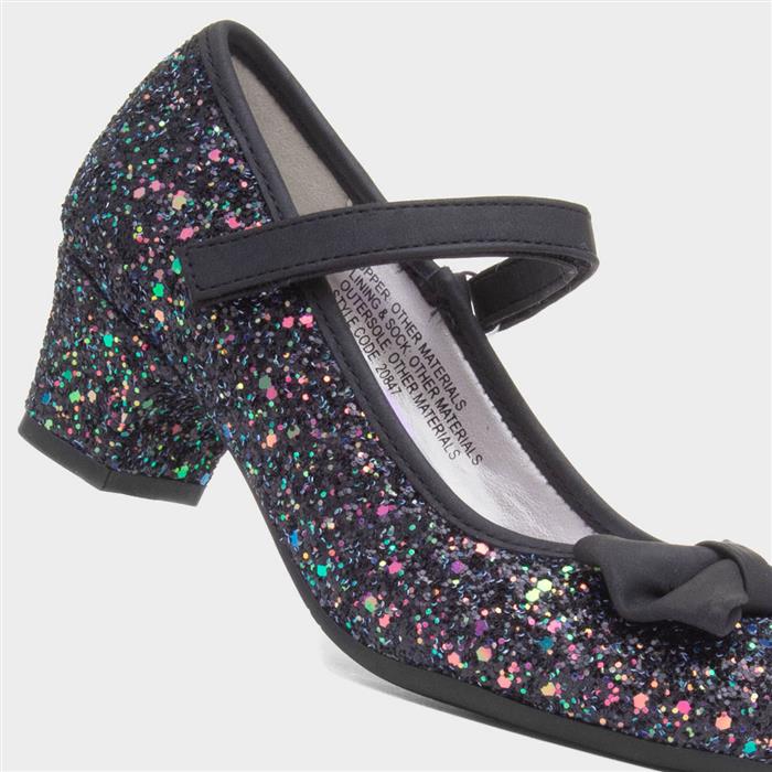 Kids Black Glitter Heel