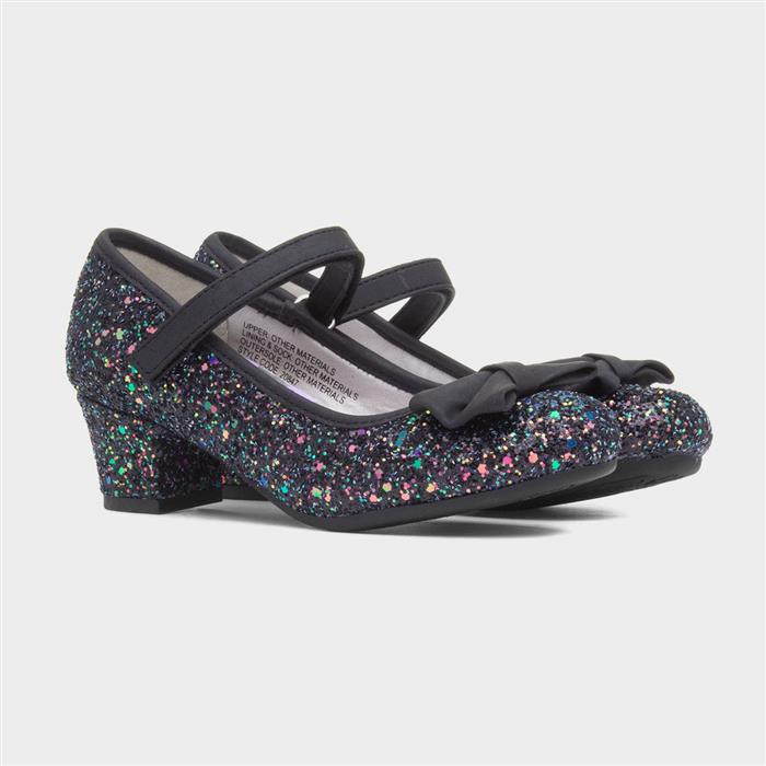 Kids Black Glitter Heel