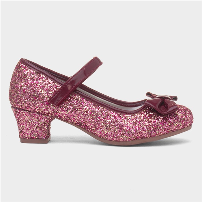 Girls Burgundy Glitter Heeled Shoe