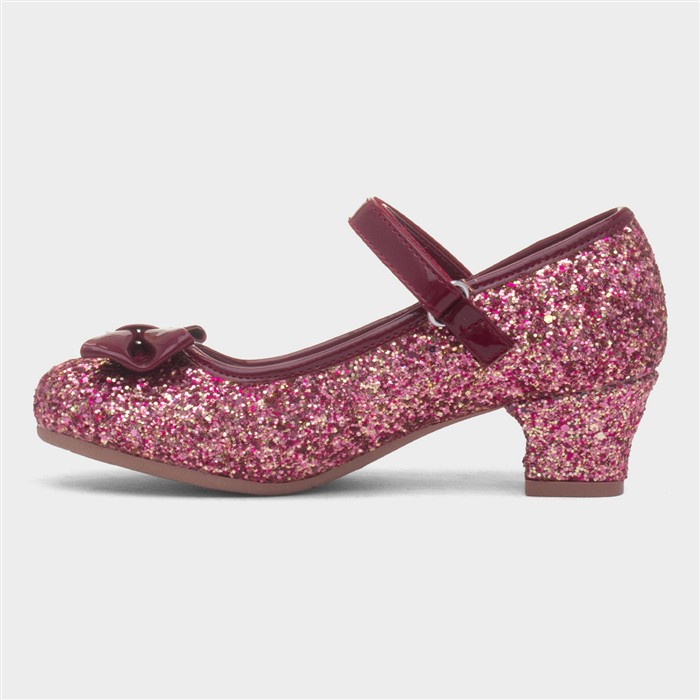 Girls Burgundy Glitter Heeled Shoe