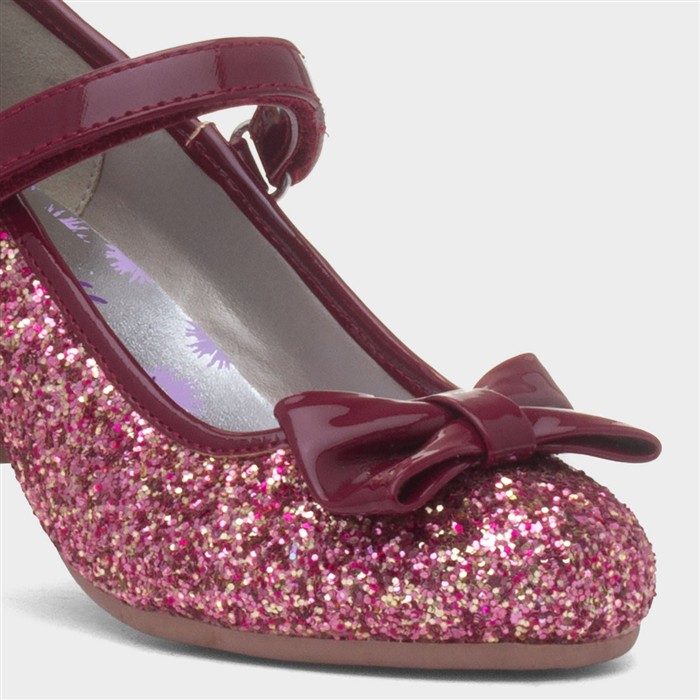 Girls Burgundy Glitter Heeled Shoe