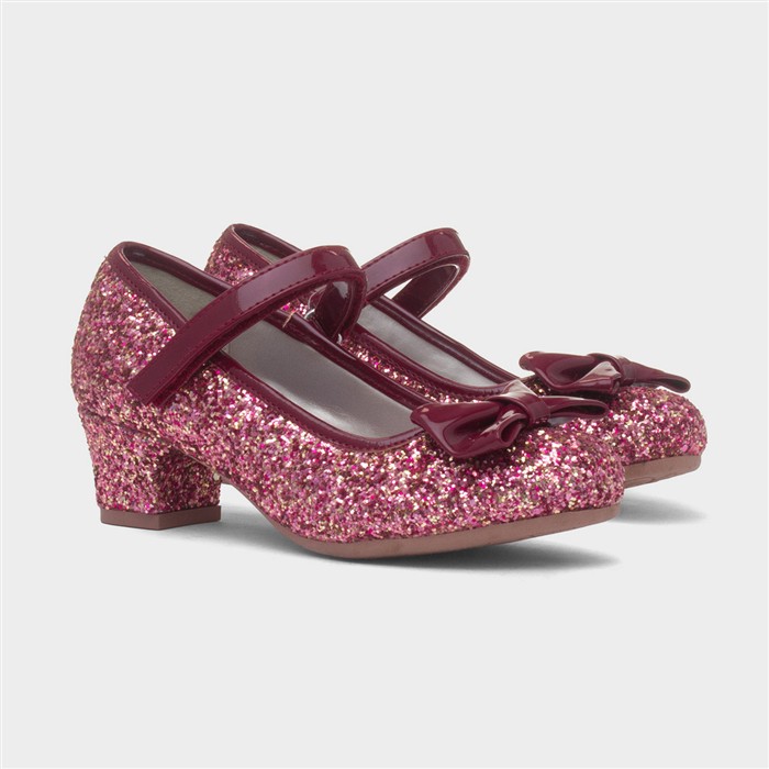 Girls Burgundy Glitter Heeled Shoe