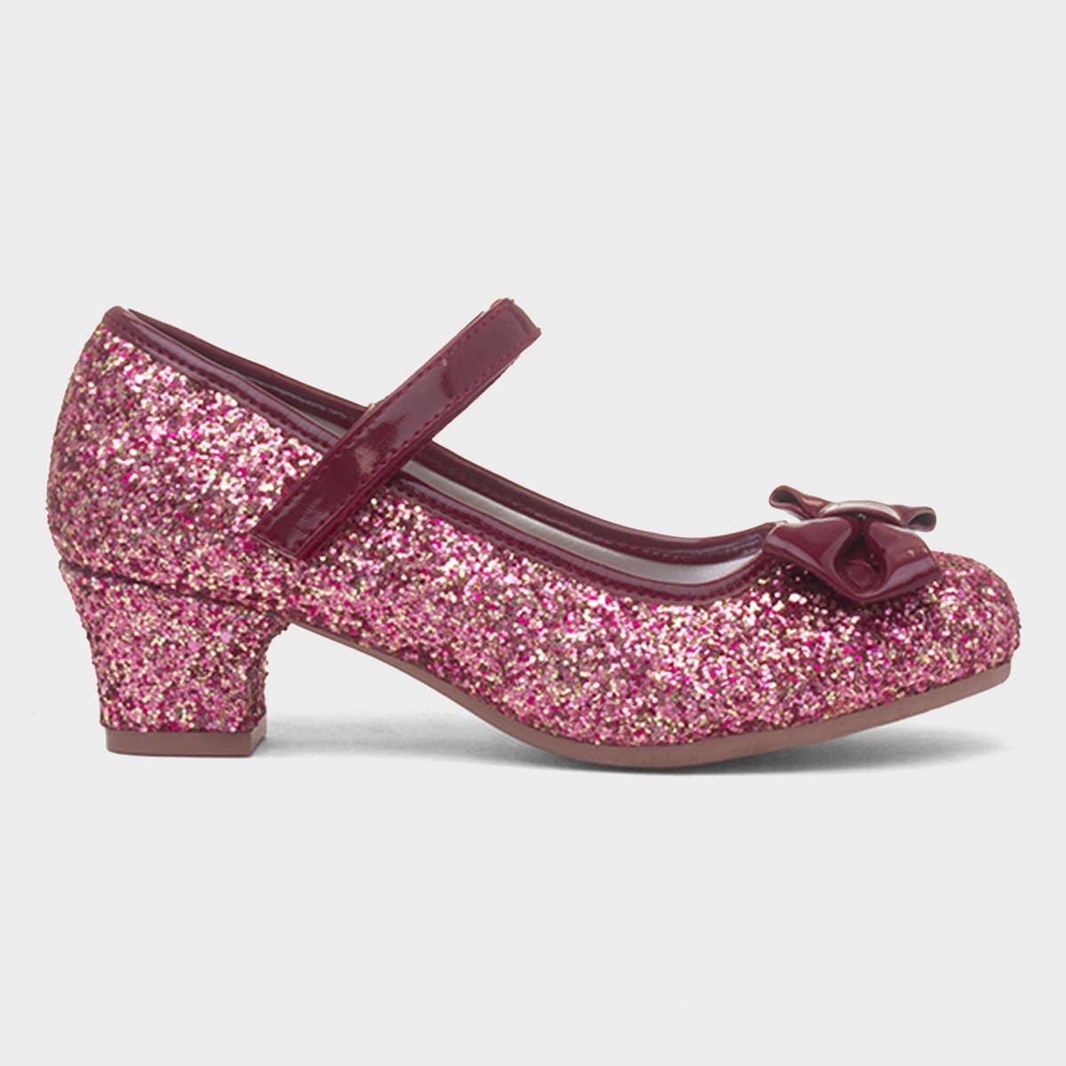 Kids Burgundy Glitter Heel