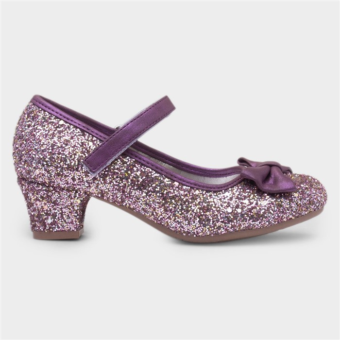 Girls Plum Glitter Heeled Shoe