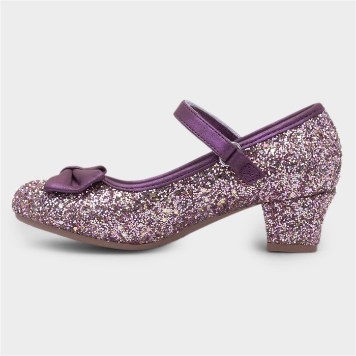 Girls Plum Glitter Heeled Shoe