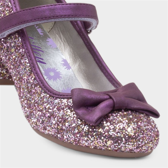 Girls Plum Glitter Heeled Shoe