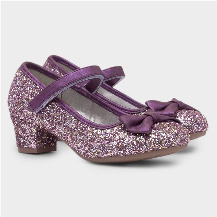 Girls Plum Glitter Heeled Shoe
