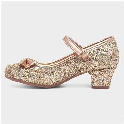 Girls Rose Gold Glitter Heeled Shoe