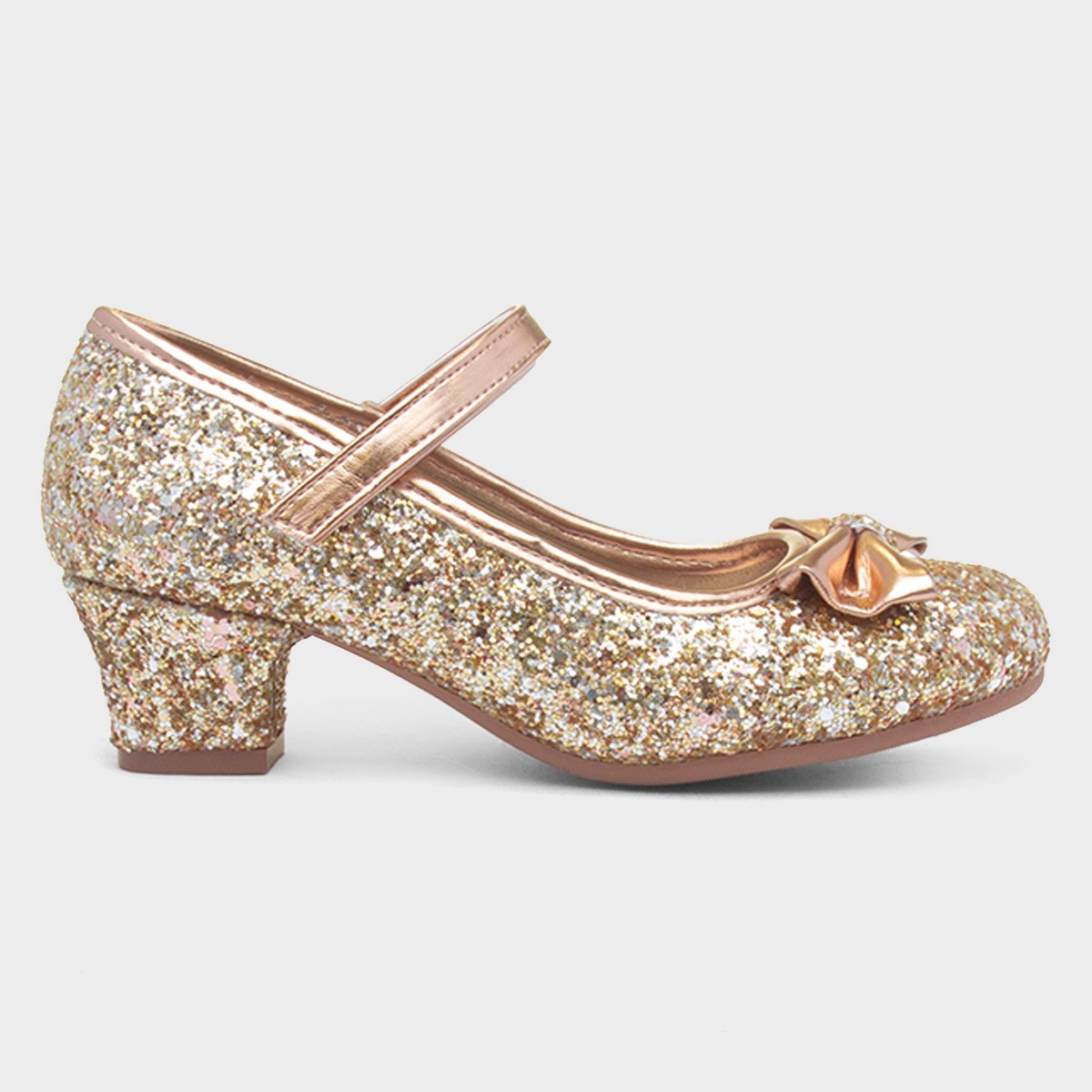 Girls Rose Gold Glitter Heeled Shoe