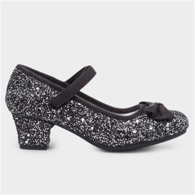 Girls Black Glitter Heel
