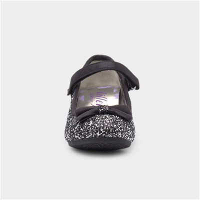 Girls Black Glitter Heel