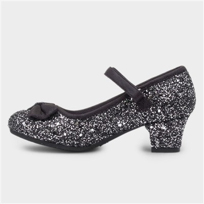 Girls Black Glitter Heel