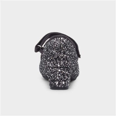Girls Black Glitter Heel