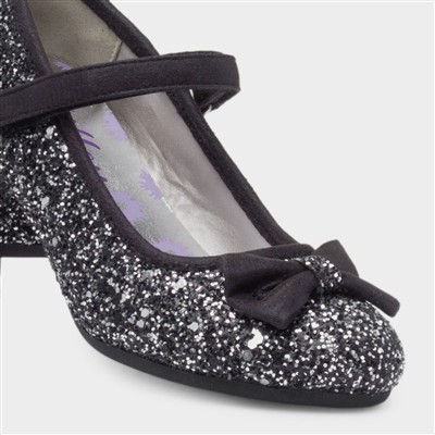 Girls Black Glitter Heel