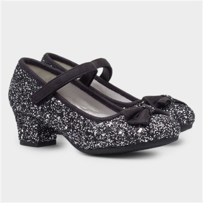 Girls Black Glitter Heel