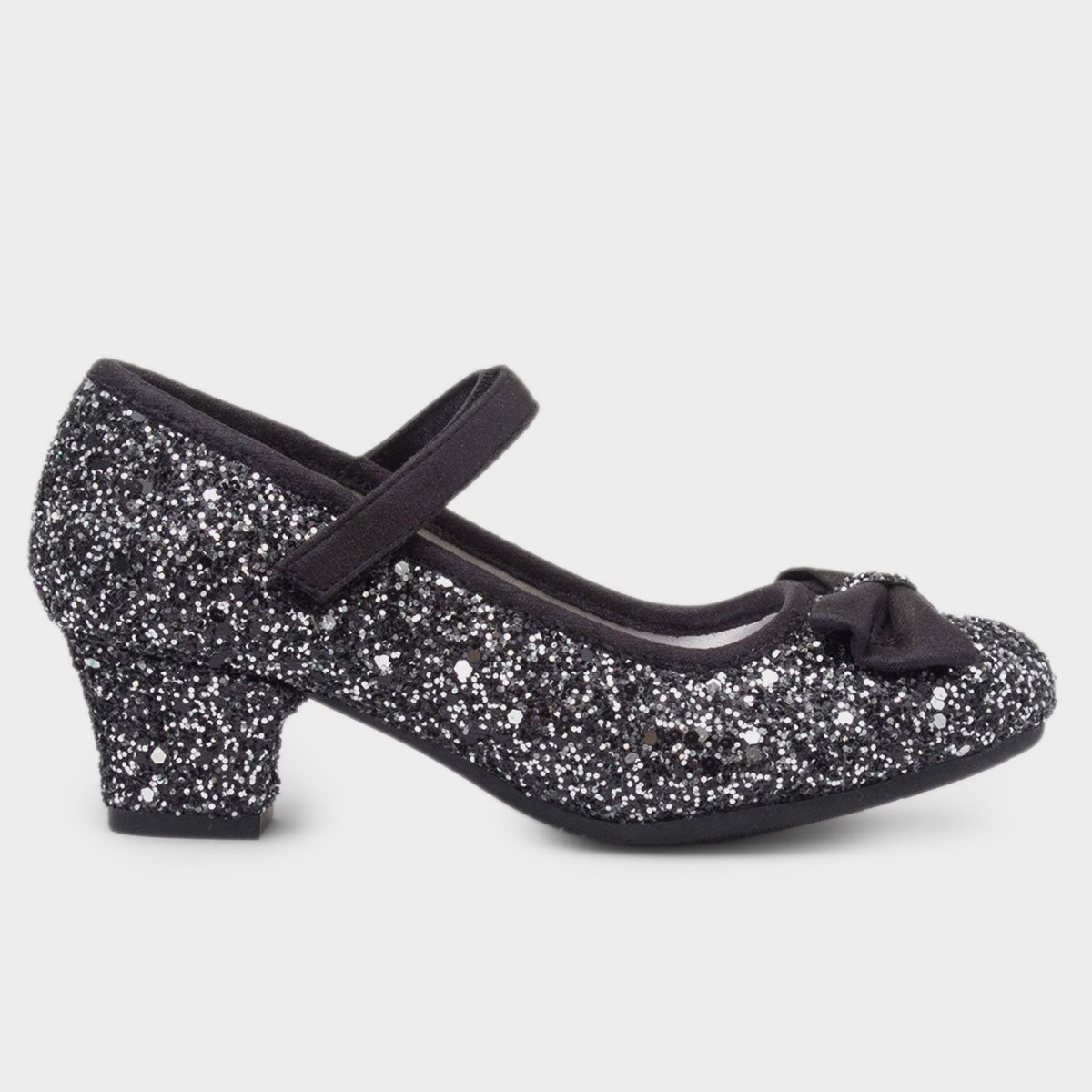 Girls Black Glitter Heel